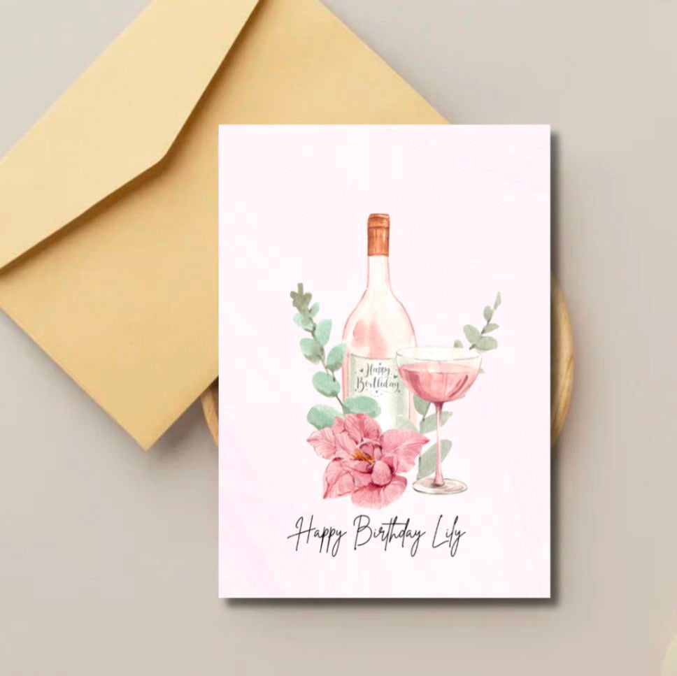 Personalised Floral Pink Birthday Card