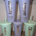 Personalised Named Tumbler Cup With Straw