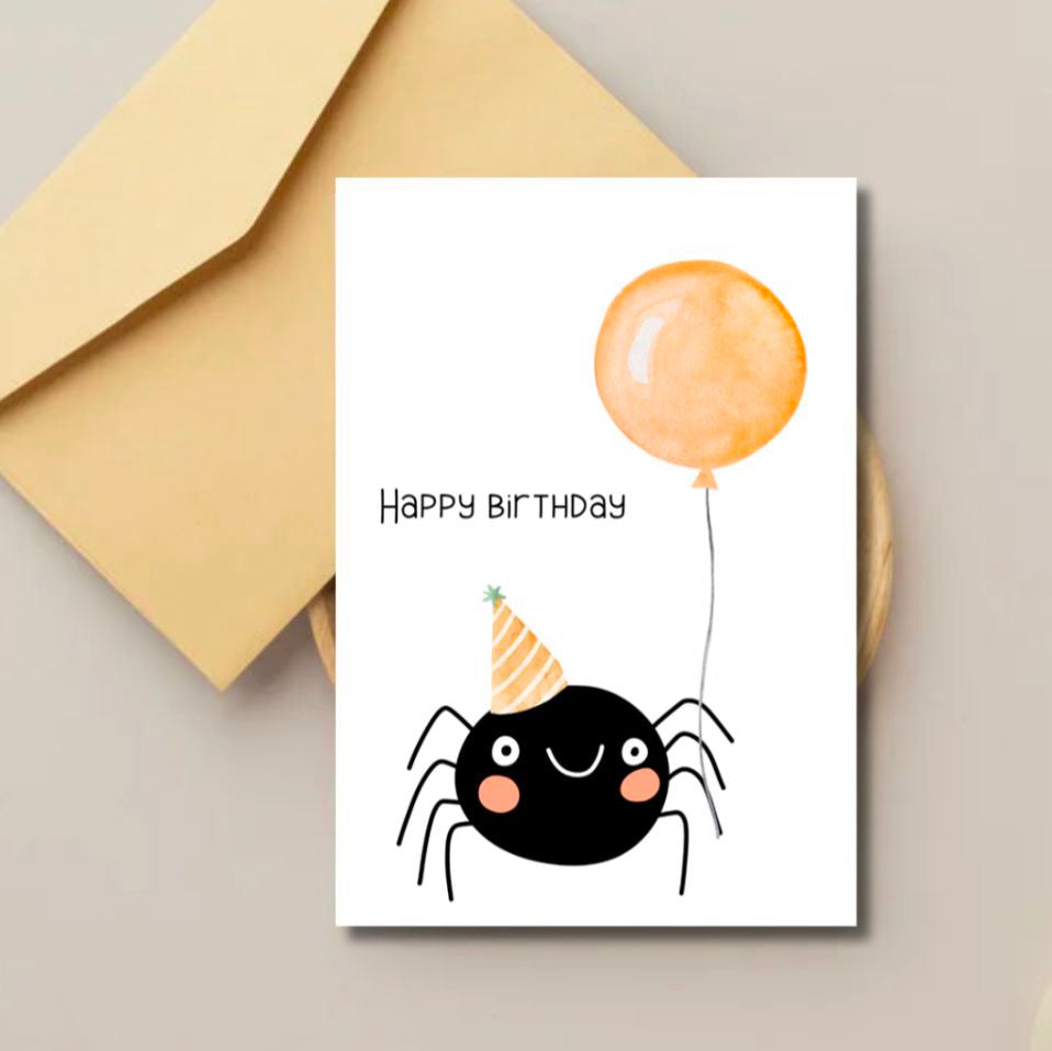 Cute Spider Happy Birthday Halloween Card