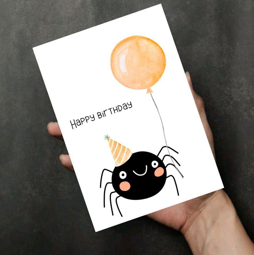 Cute Spider Happy Birthday Halloween Card