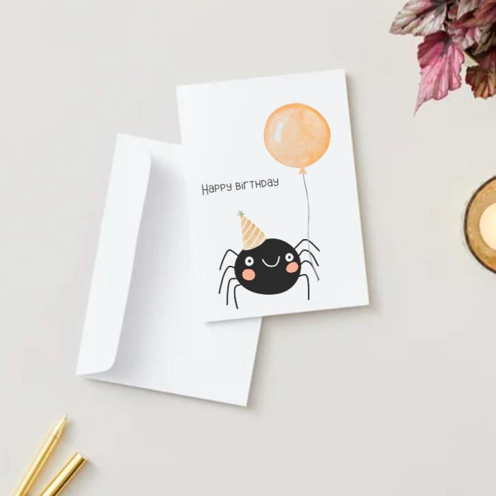 Cute Spider Happy Birthday Halloween Card