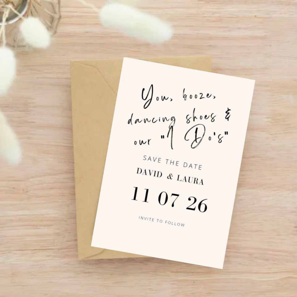 You, Booze & Dancing Shoes Save the Date Card