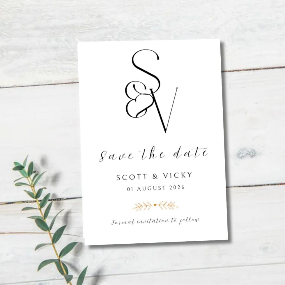 Initial Black and White Save the Date Cards