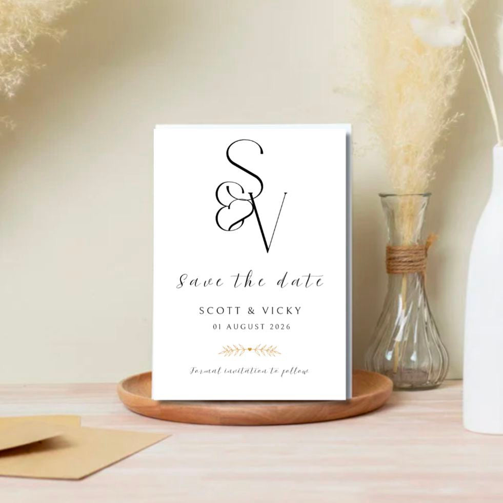Initial Black and White Save the Date Cards