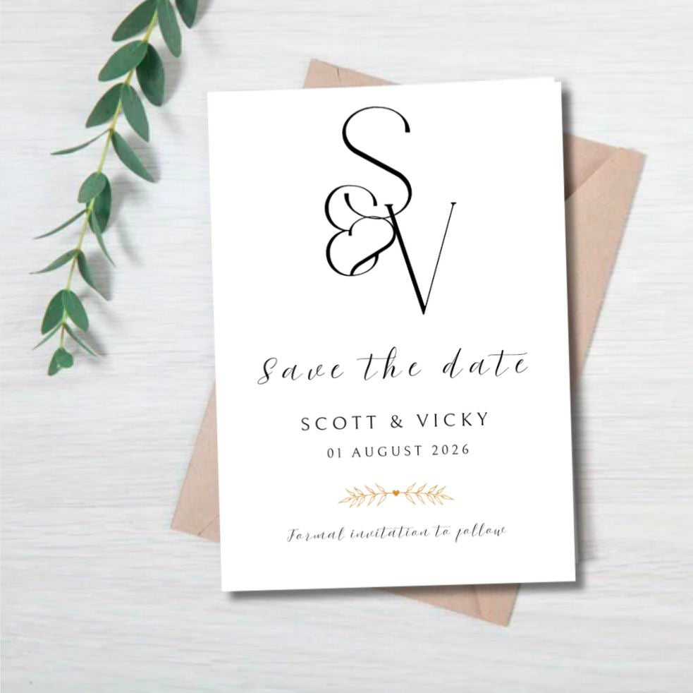 Initial Black and White Save the Date Cards