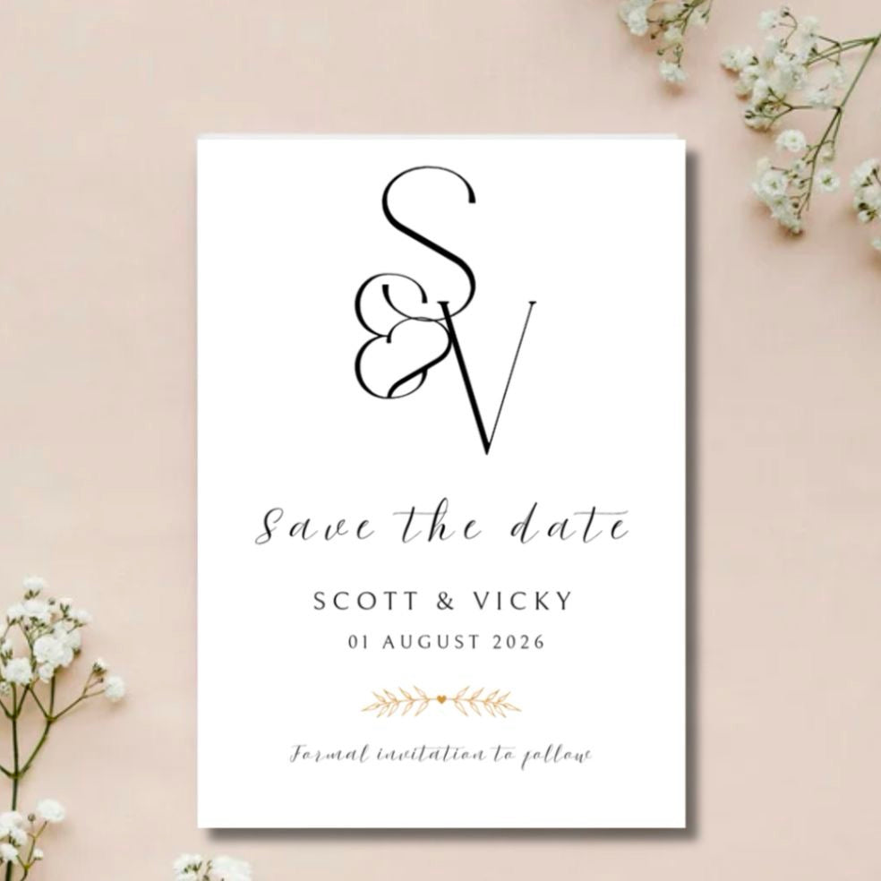 Initial Black and White Save the Date Cards