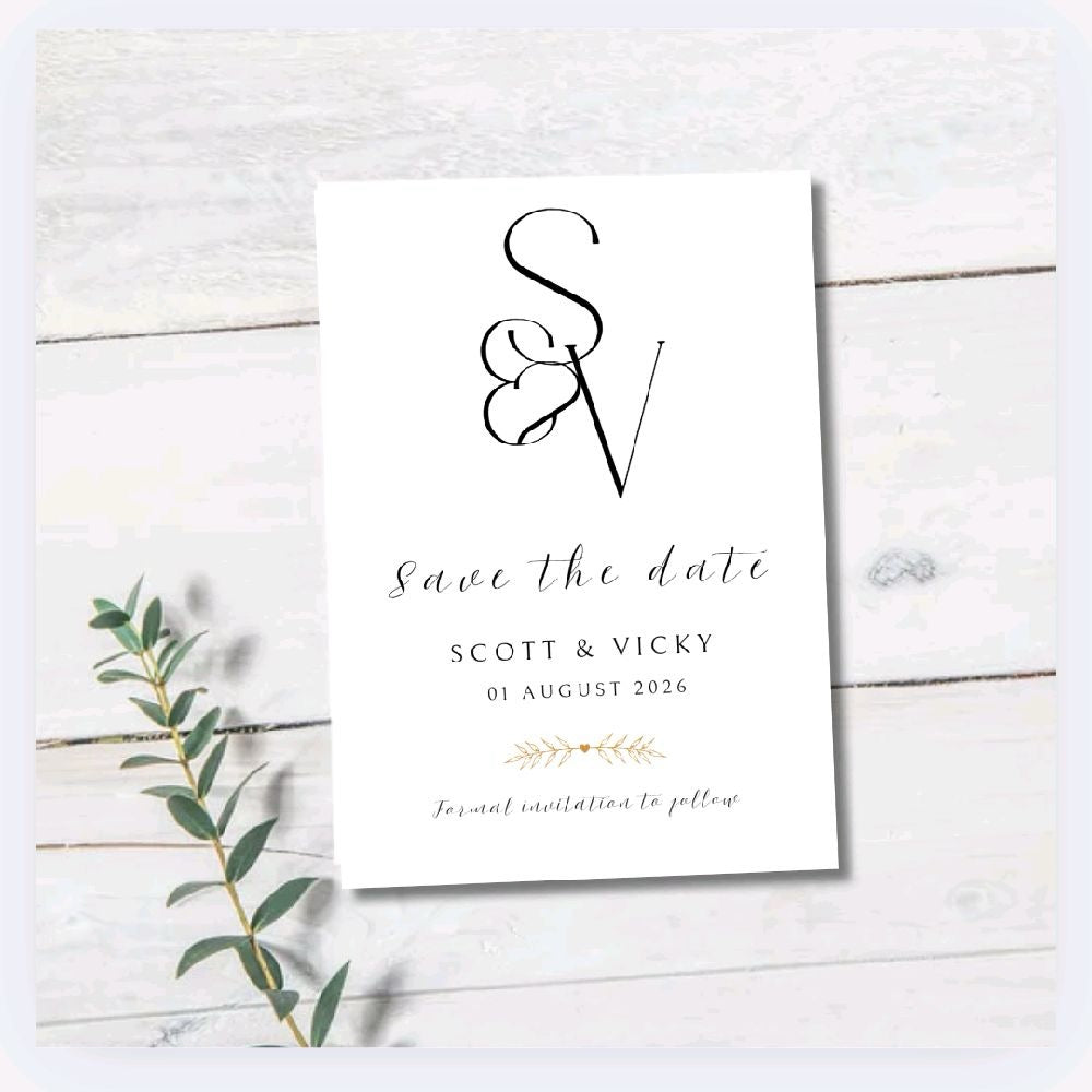 Initial Black and White Save the Date Cards