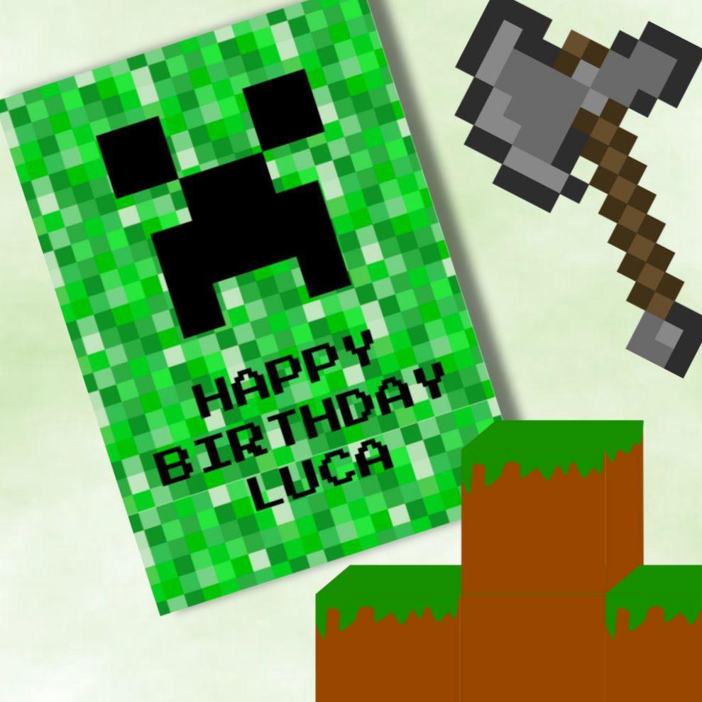 Personalised Happy Birthday Minecraft Birthday Card