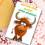 Another Year Older Udder Nonsense – Funny Highland Cow Card