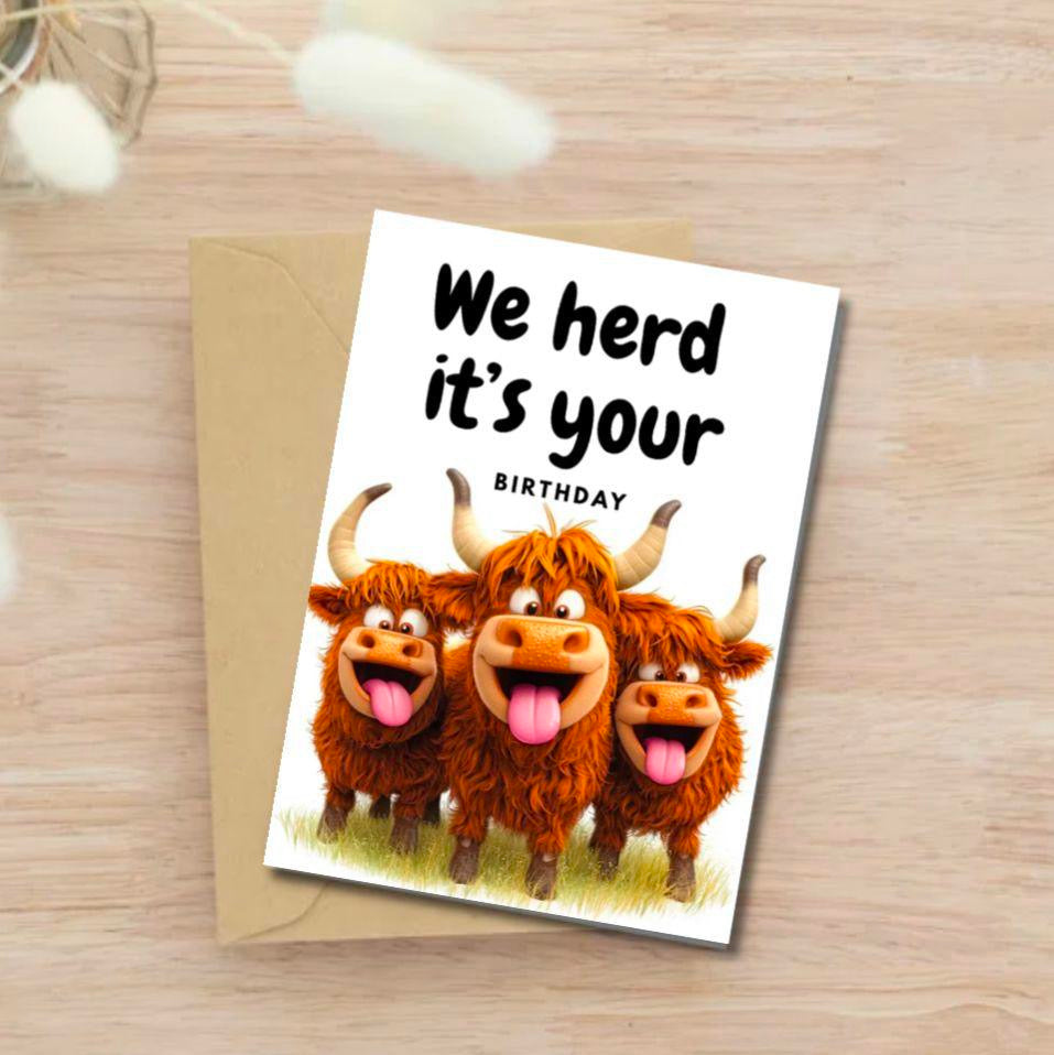 We Herd It’s Your Birthday – Funny Highland Cow Card