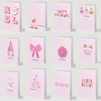 Pack of 12 Pink Christmas Cards