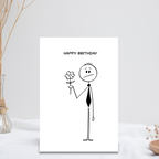 Funny Stick Figure Birthday Card | Minimalist Humour A5, A6 & Square