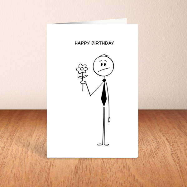 Funny Stick Figure Birthday Card | Minimalist Humour A5, A6 & Square