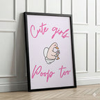 Cute Girls Poop Too Bathroom Print | Funny Wall Art | A4 A3 Framed or Unframed