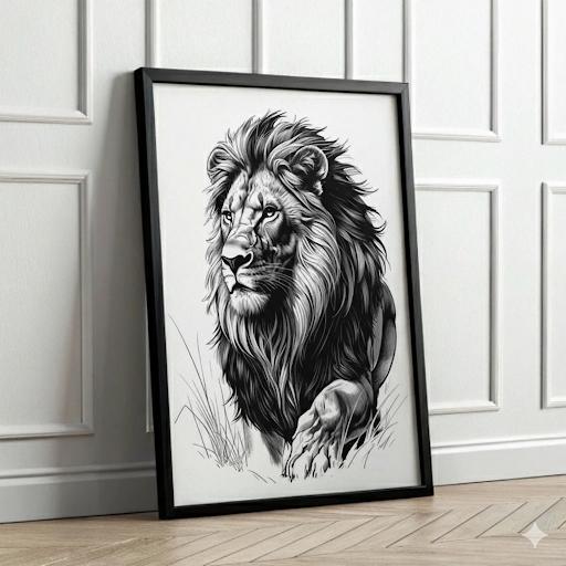 Lion Monochrome Print