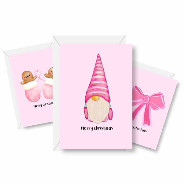 Pack of 12 Pink Christmas Cards