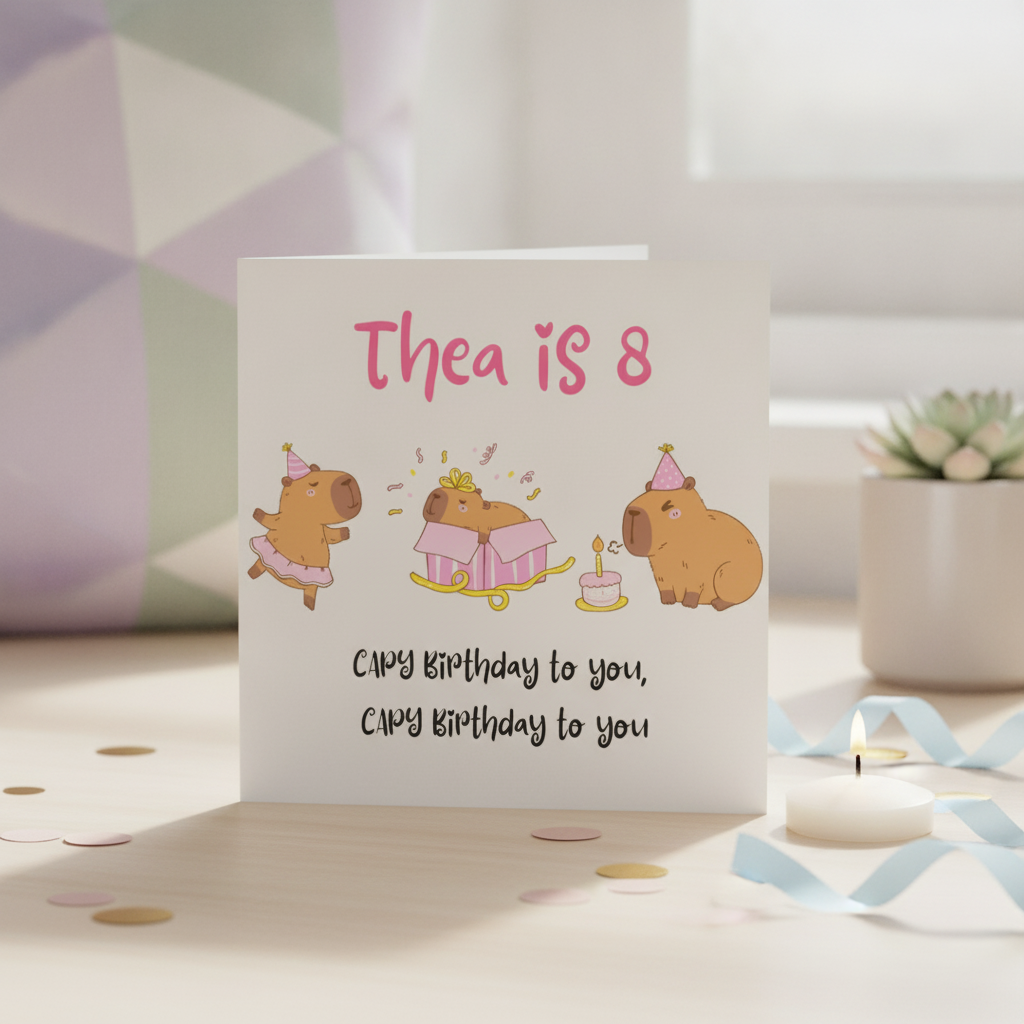 Personalised Capybara Birthday Card with Name & Age, Square
