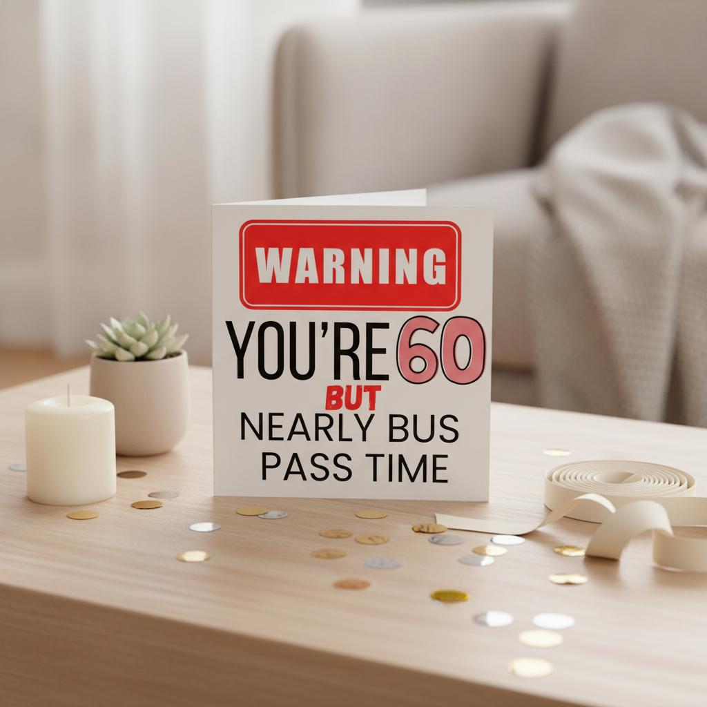 Warning! You're 60! Bus Pass Time - A Witty 60th Birthday Card for Them