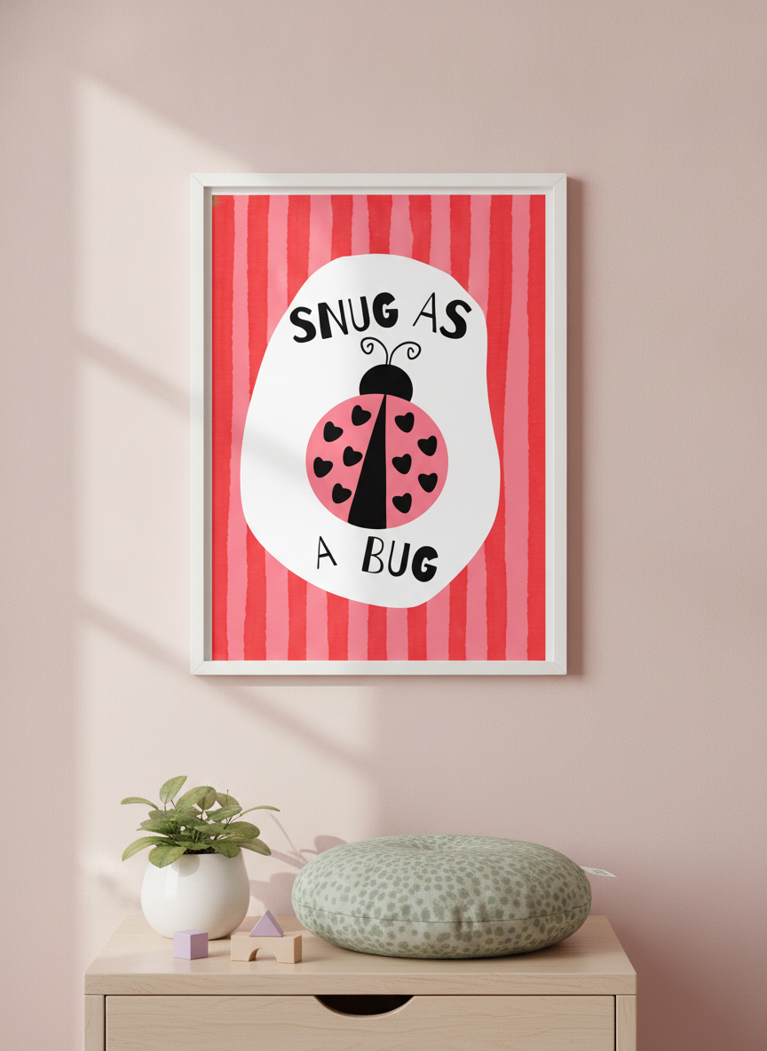 Snug as a Bug Ladybird A4 Print for Kids' Bedrooms and Nurseries
