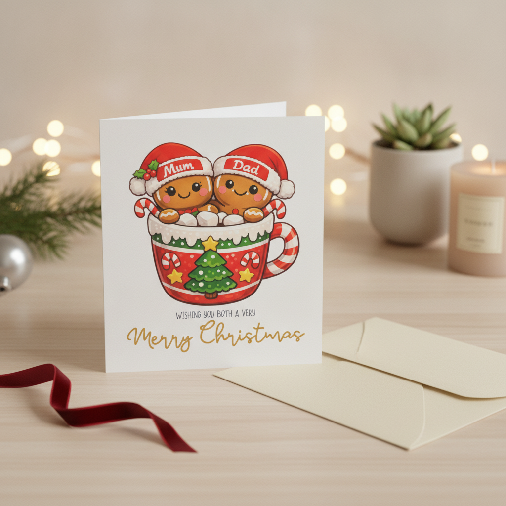 Festive Gingerbread Mum & Dad Christmas Card - Square Design