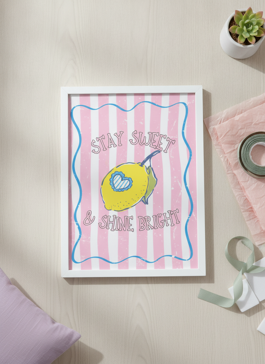 "Stay Sweet & Shine Bright" A4 Kids Print - Fun Wall Art for Little Ones