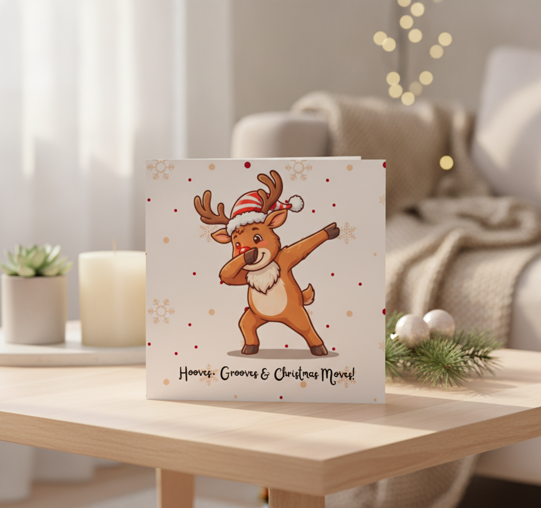 Hooves Grooves & Xmas Moves Square Christmas Card for a Joyful Greet