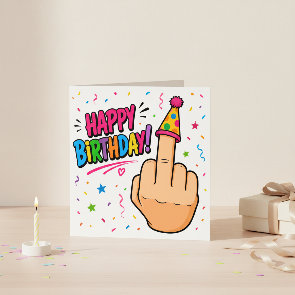 Happy Birthday Middle Finger Square Card – For Your Favourite Witty Mate