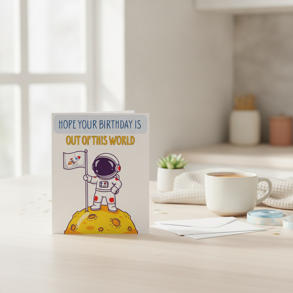 Out of This World Birthday Card - Fun Space Rocket Design Square
