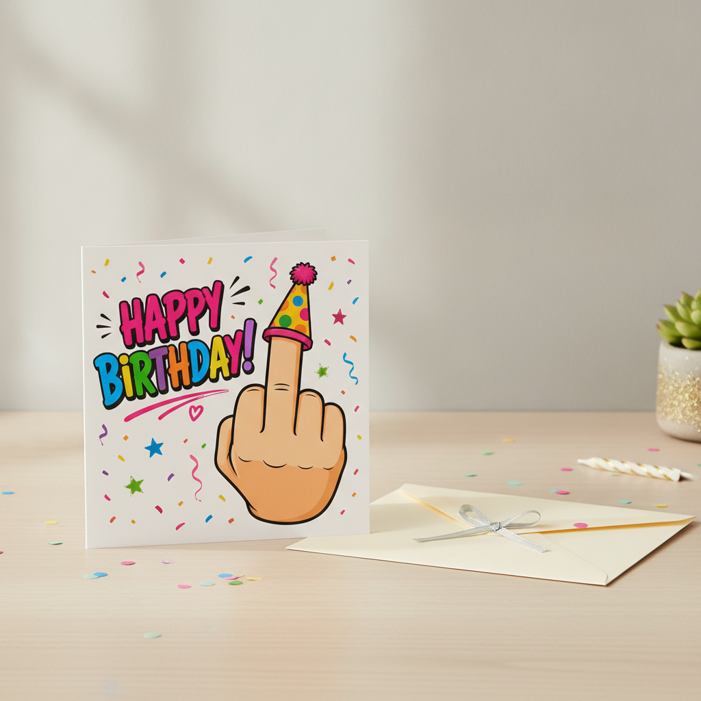 Happy Birthday Middle Finger Square Card – For Your Favourite Witty Mate