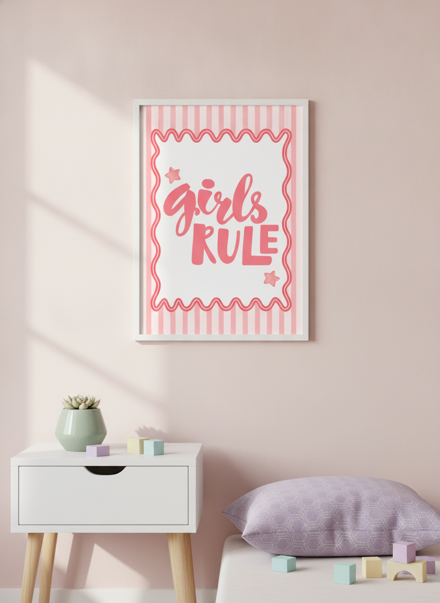 Girls Rule A4 Kids Print - Empowering Wall Art for Little Legends