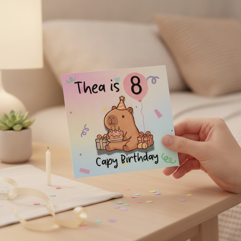 Personalised Capybara Birthday Card with Age and Name - Square