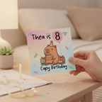 Personalised Capybara Birthday Card with Age and Name - Square