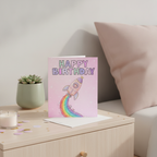 Pink Space Rocket Birthday Card - Square Card for Any Age