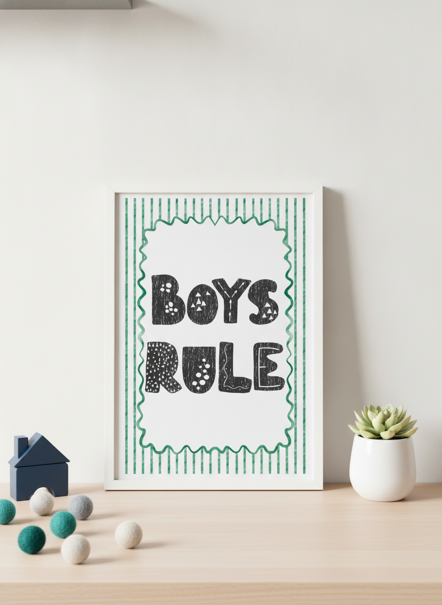 Boys Rule Kids' Room A4 Print - Fun Wall Art for Little Adventurers