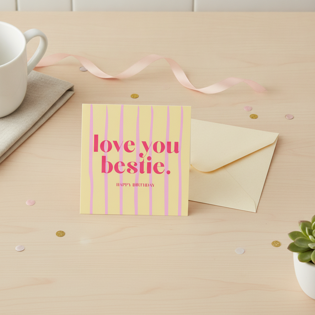 Happy Birthday Bestie Square Card - For Your Favourite Pal's Big Day
