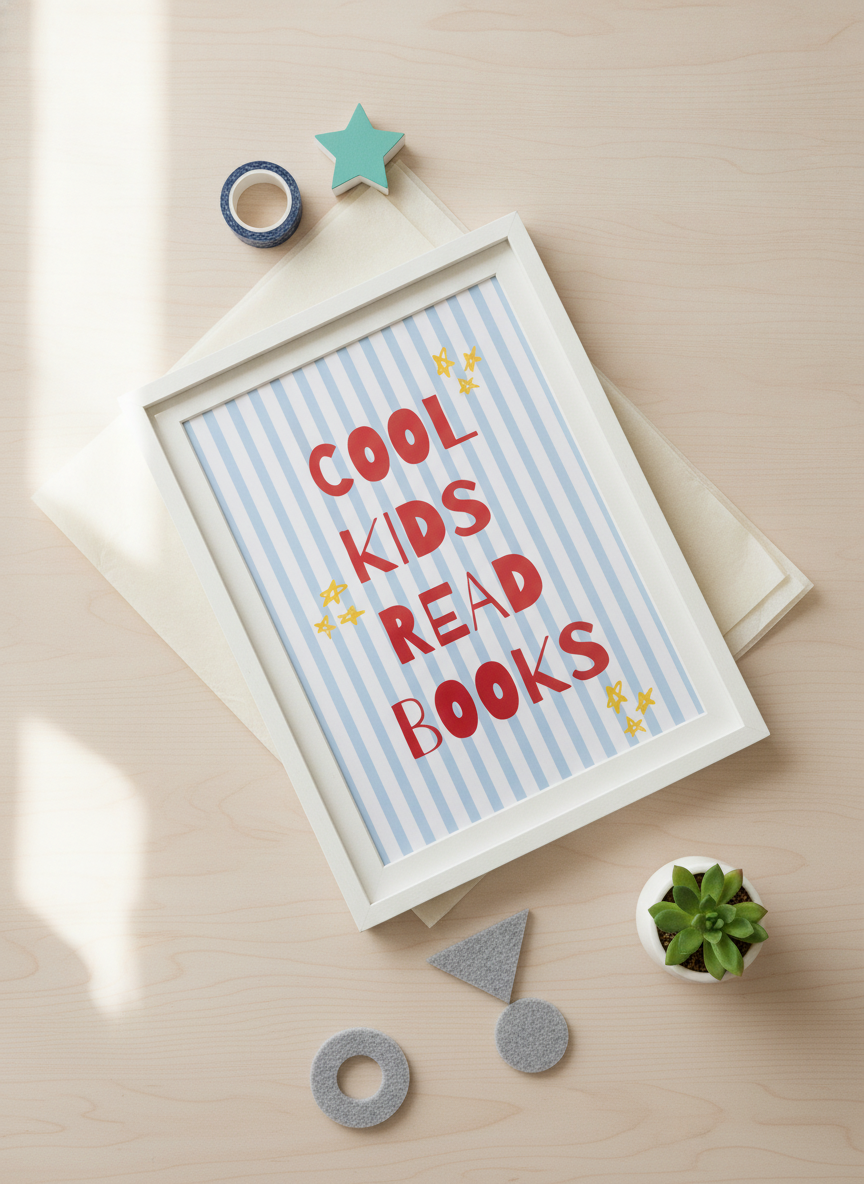 Cool Kids Read Books A4 Art Print – Fun Wall Decor for Children's Rooms