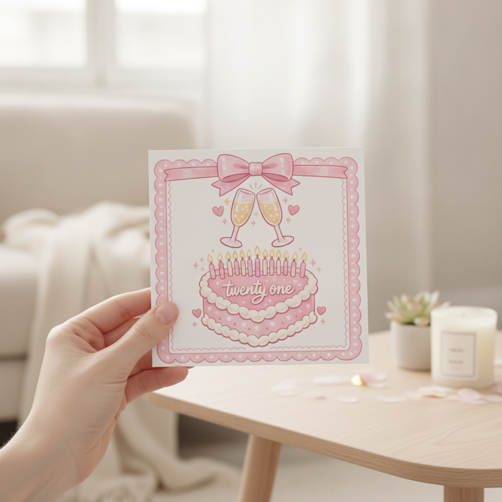 Cute Bow Twenty First Birthday Card - Square Greeting Card for 21st