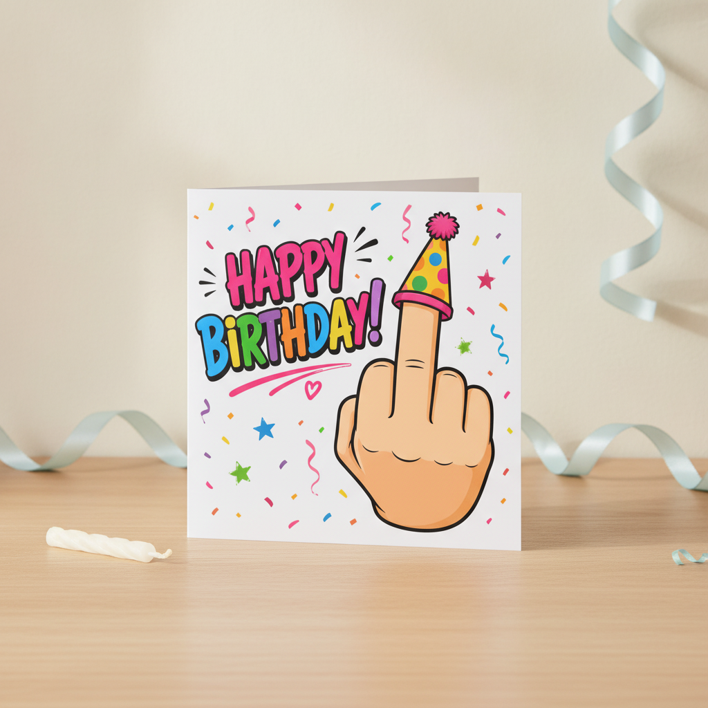Happy Birthday Middle Finger Square Card – For Your Favourite Witty Mate