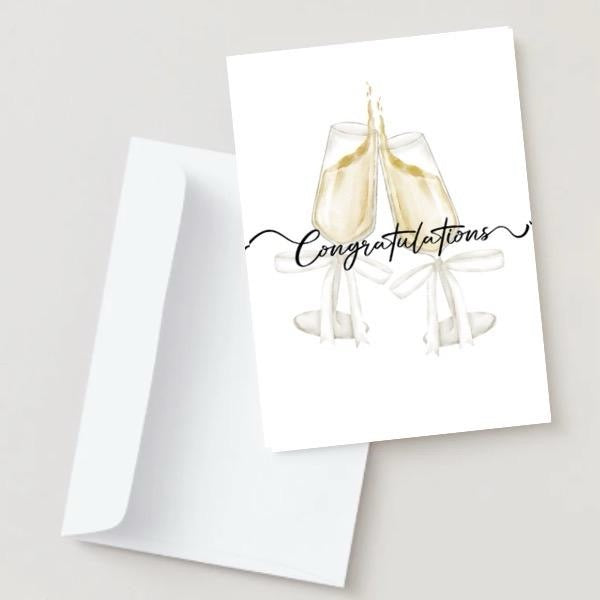 Congratulations Card - Clinking Wine Glasses