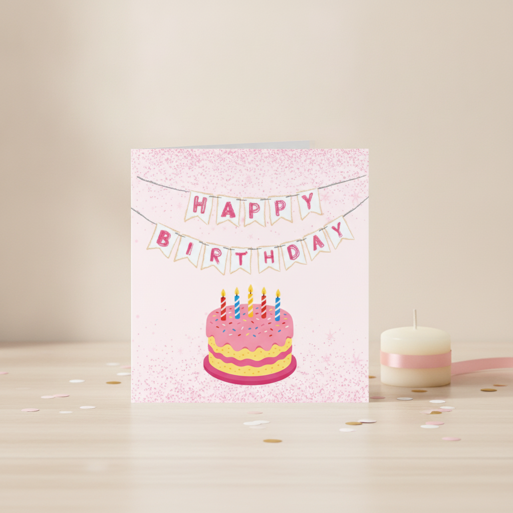 Pink Birthday Cake Square Card – A Slice of Fun for Their Big Day