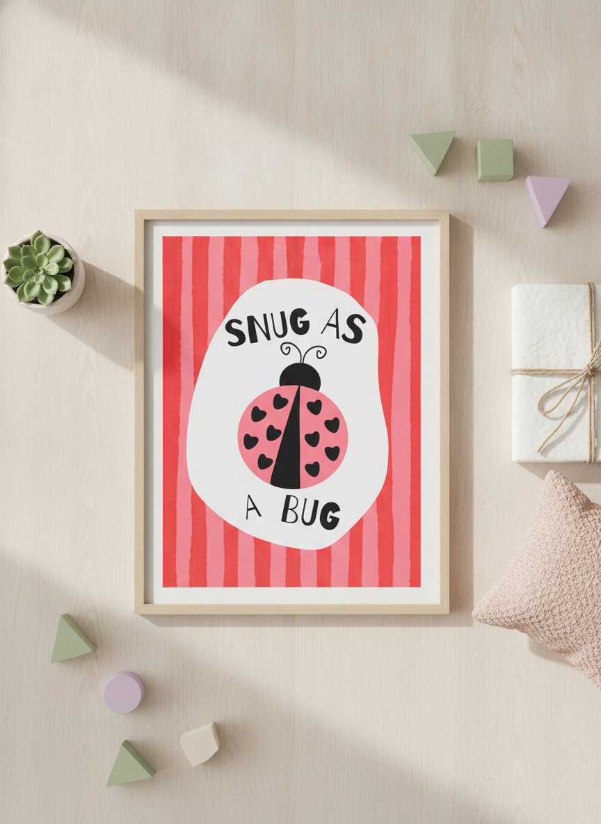 Snug as a Bug Ladybird A4 Print for Kids' Bedrooms and Nurseries