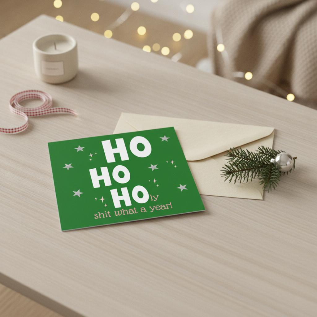 Ho Ho Holy Shit What A Year! A Witty Square Christmas Card for 2024
