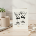 Personalised 21st Birthday Card with Bow Glass Design | Customised for Her