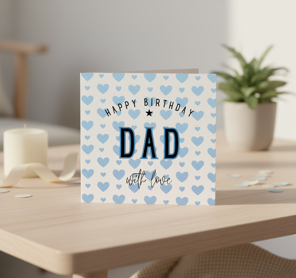 Birthday Card for Dad - 'Dad' with Love Hearts Design (Square)