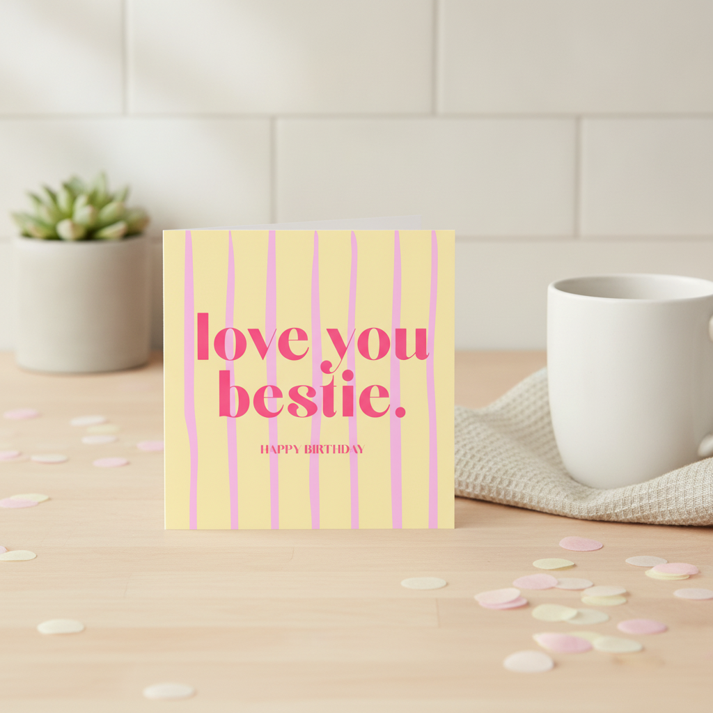 Happy Birthday Bestie Square Card - For Your Favourite Pal's Big Day