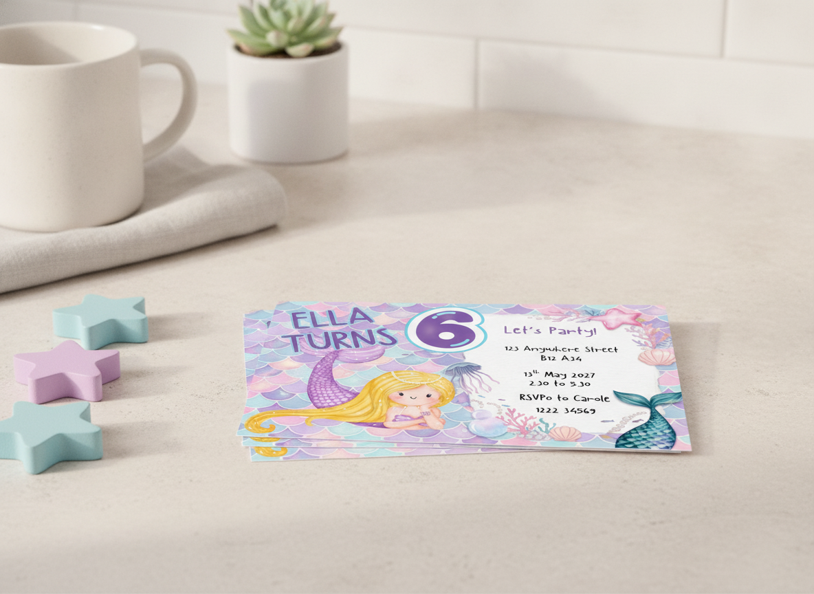 Mermaid Theme Kids Party Invitations A6 – Splash-tastic Fun!