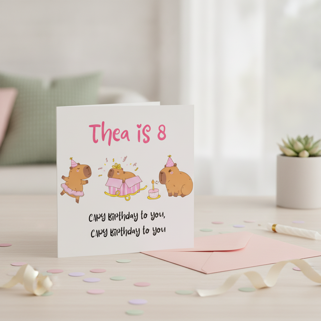 Personalised Capybara Birthday Card with Name & Age, Square