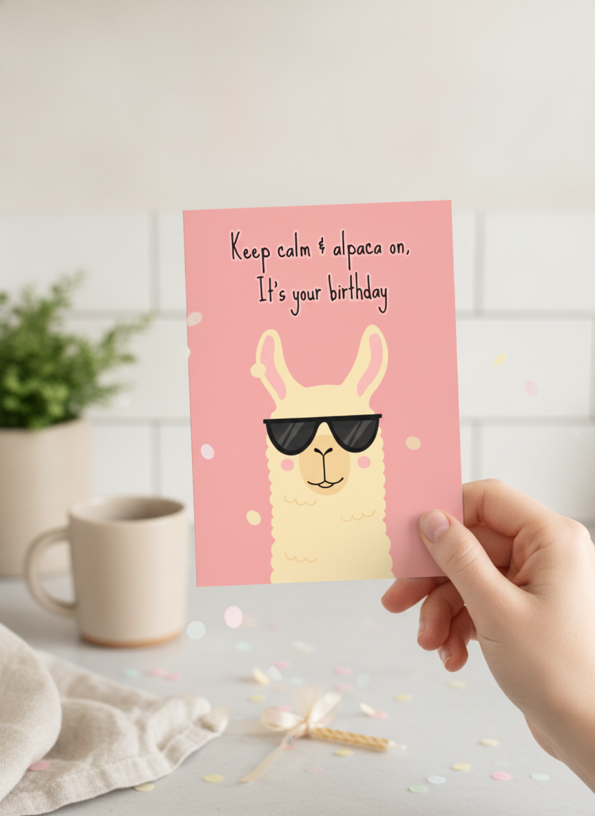 Keep Calm & Alpaca On Birthday Card - A5 Humour for Friends & Family