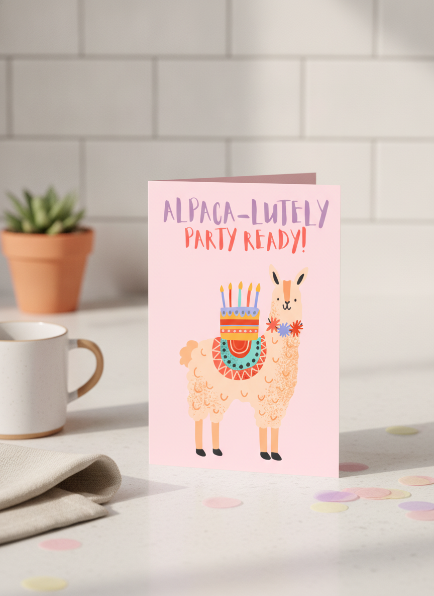 Get Your Groove On! Alpaca Birthday Card - A5 Celebration Card