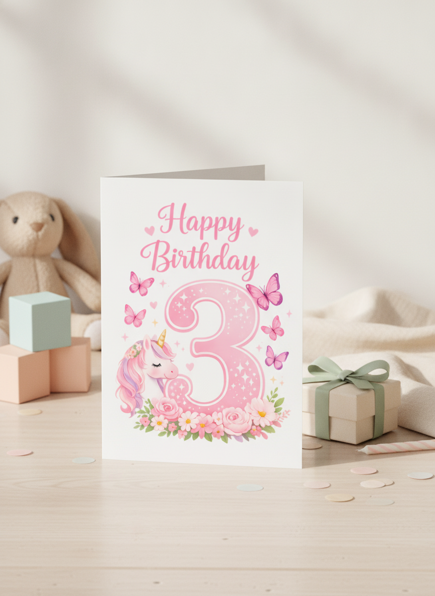 Unicorn 3rd Birthday Card for a Magical Little One - A5 UK Printed